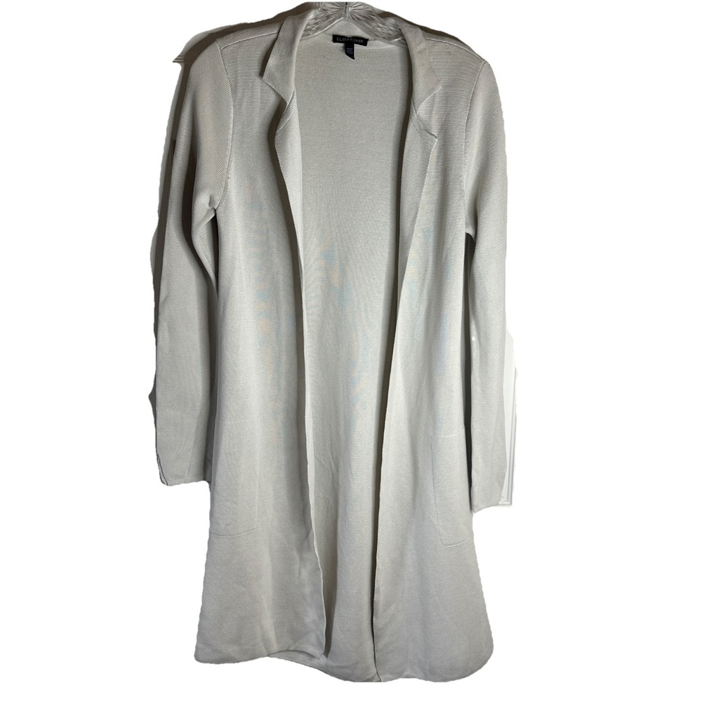 Eileen Fisher Silk Cotton Blend Knit Duster‎ Cardigan Jacket Womens XS Cream